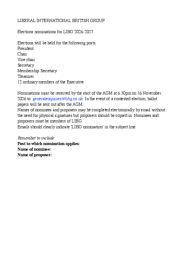 LIBG AGM 2026 nominations