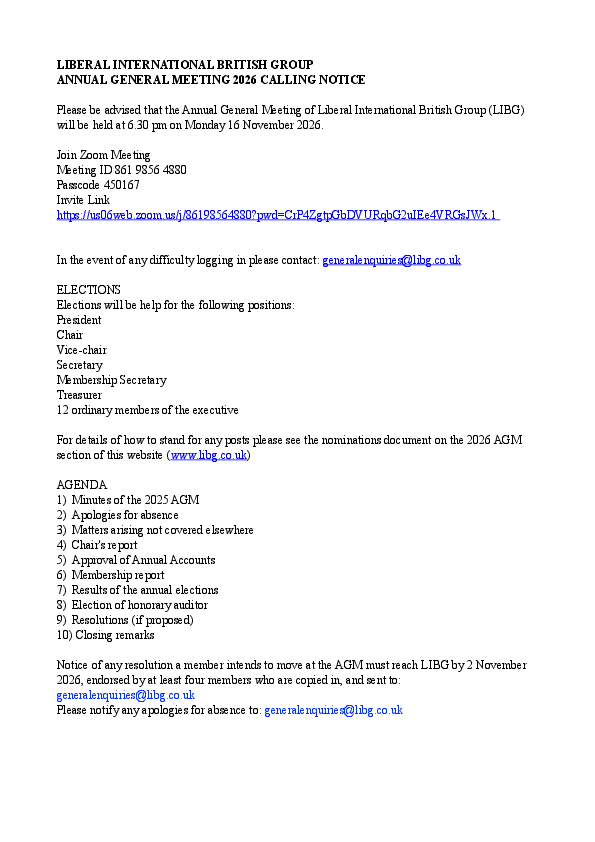 LIBG AGM 26 agenda