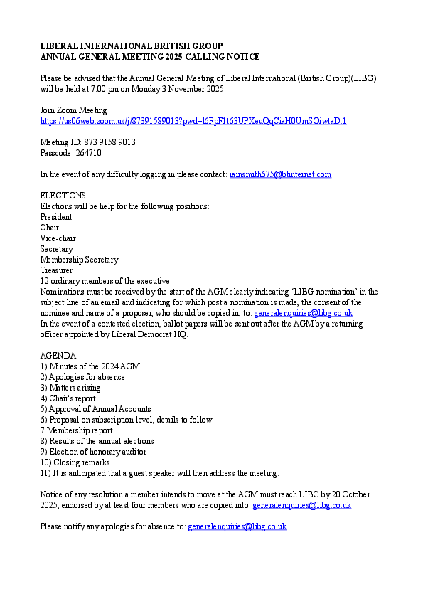 LIBG AGM 2025 agenda